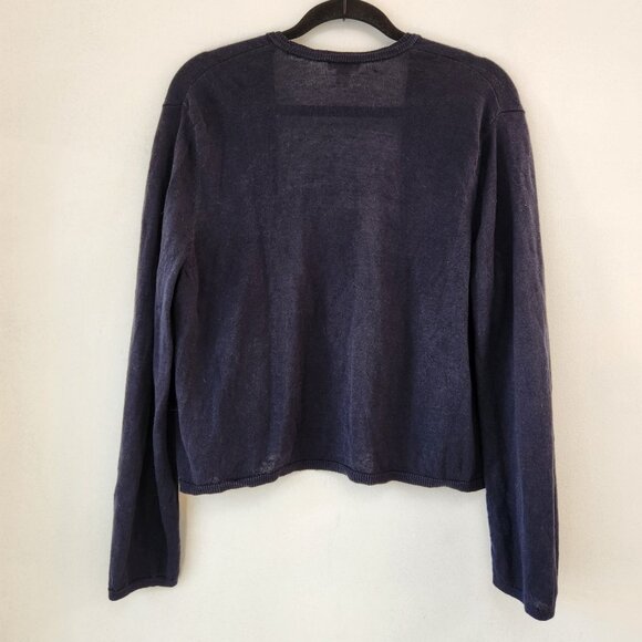 J. Jill Linen Blend Navy Blue Lightweight Open Front Cardigan Sweater Women's L - Picture 2 of 6